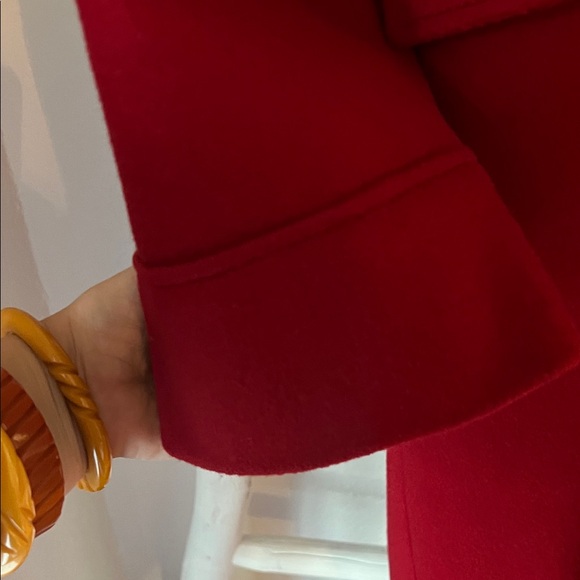 Elegant Vintage Long Red Wool Coat with Black Fox Fur Collar Large - Picture 5 of 11